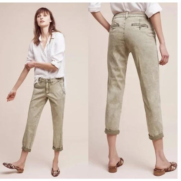 Chino by Anthropologie Slim Khaki Brown Cropped Ankle Pants Women 26 Slim - Picture 3 of 9